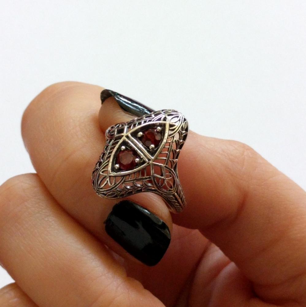 Lab Created Garnet Sterling Silver Ring Edwardian
